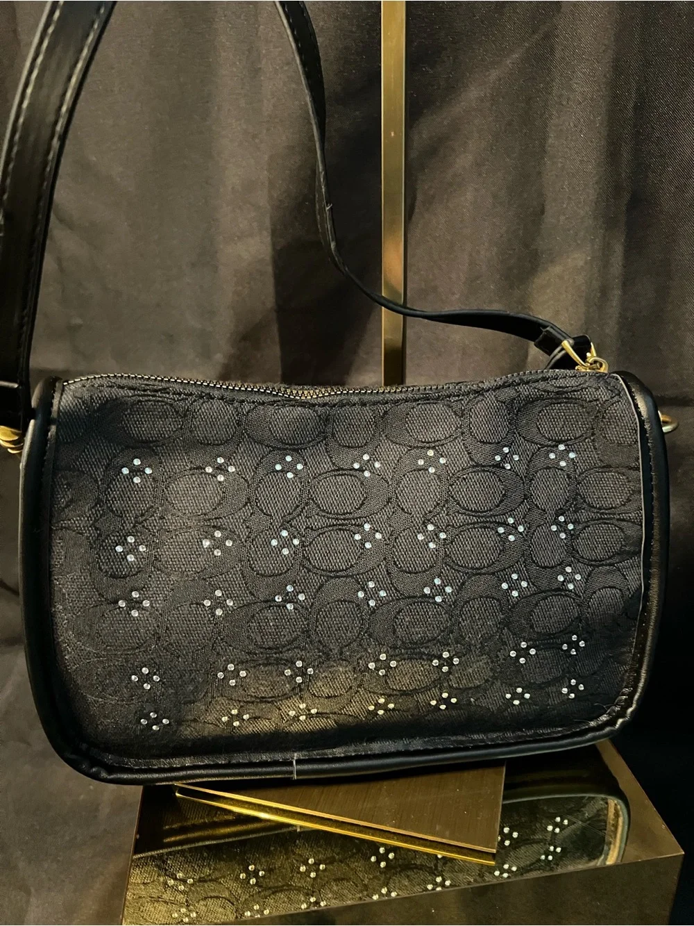 Coach Black Shoulder Bag with Gold Chain